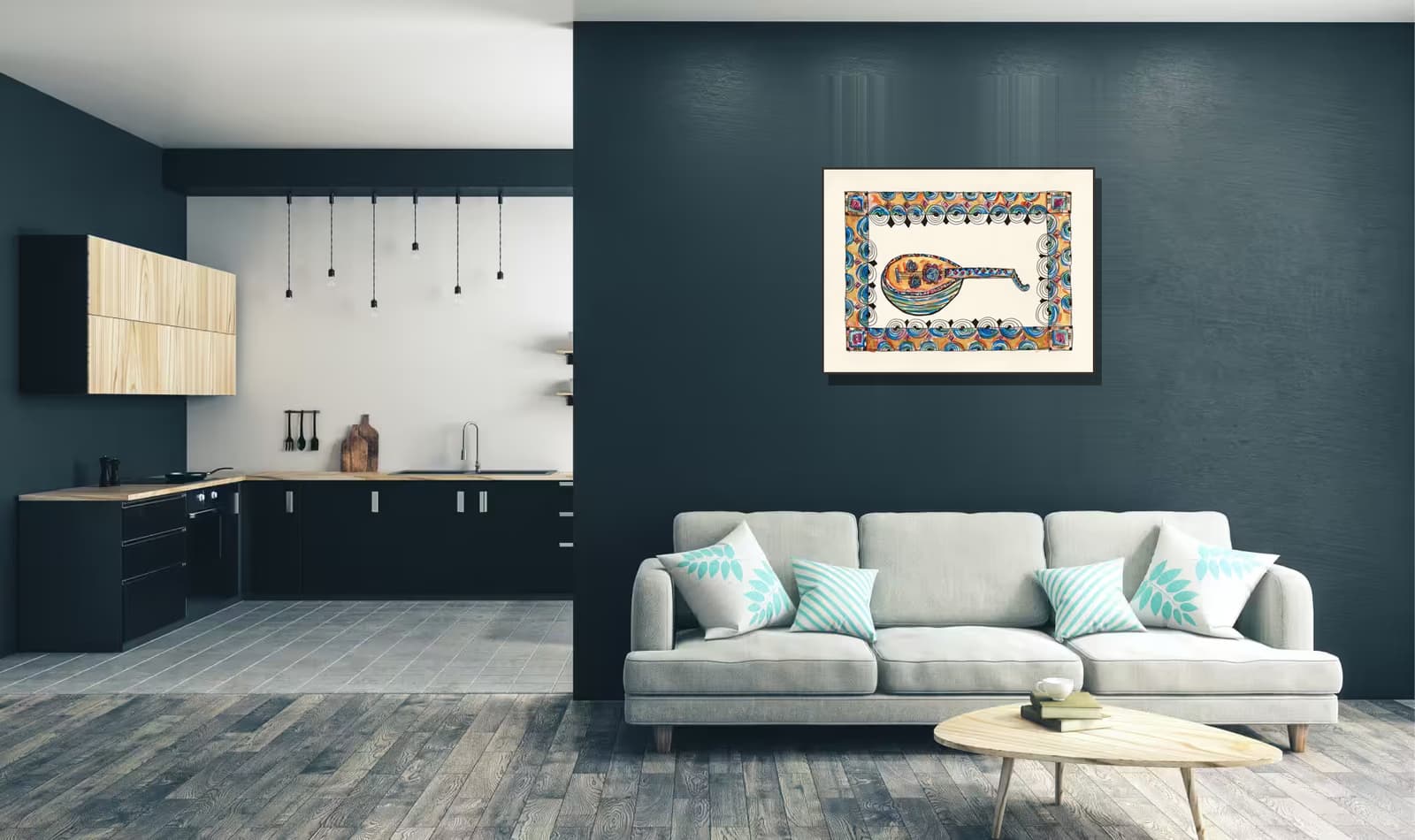 Fuad’s Oud with Border — shown in a room